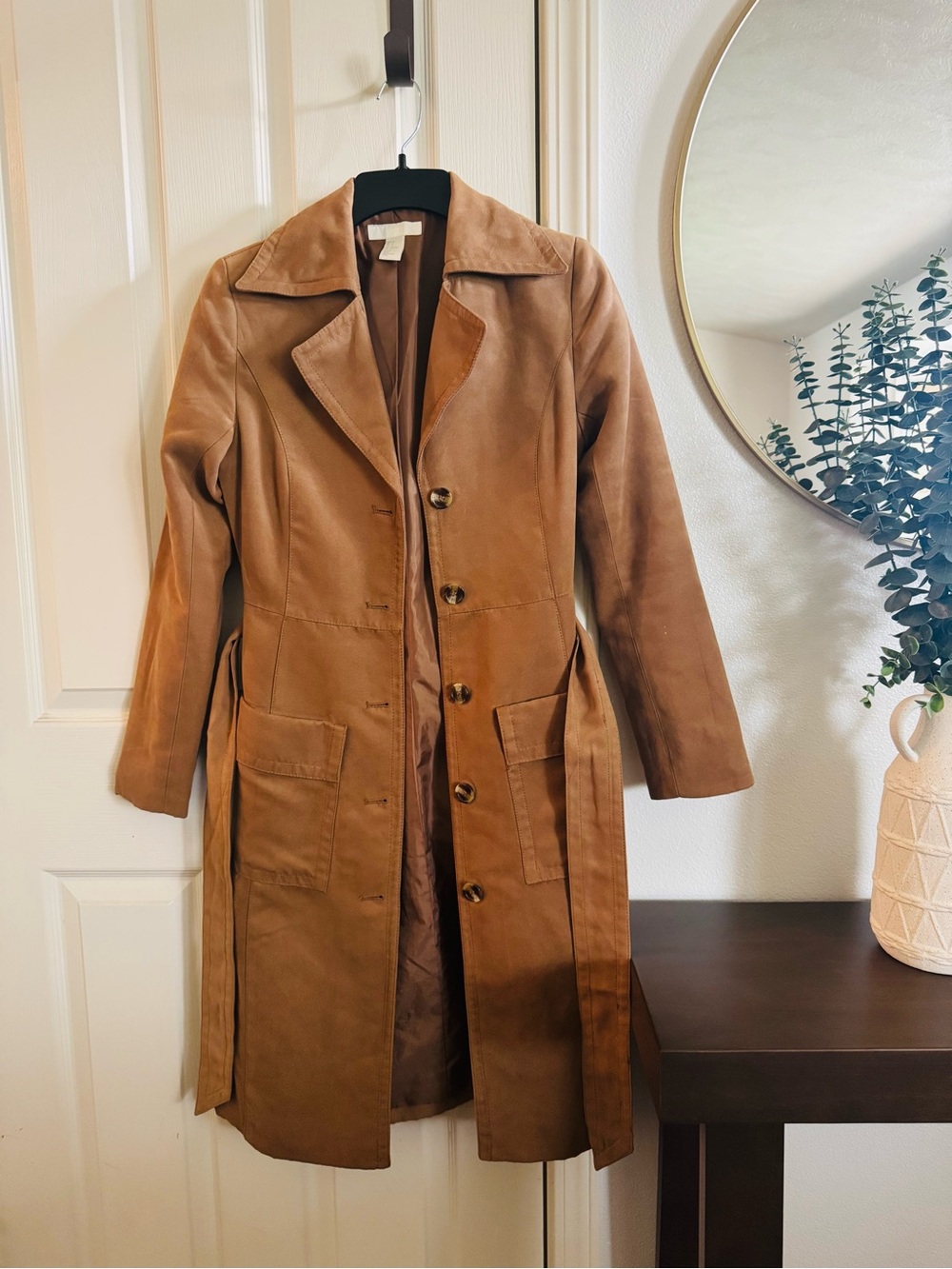H&M Brown Tan Long Trench Coat with Button Front